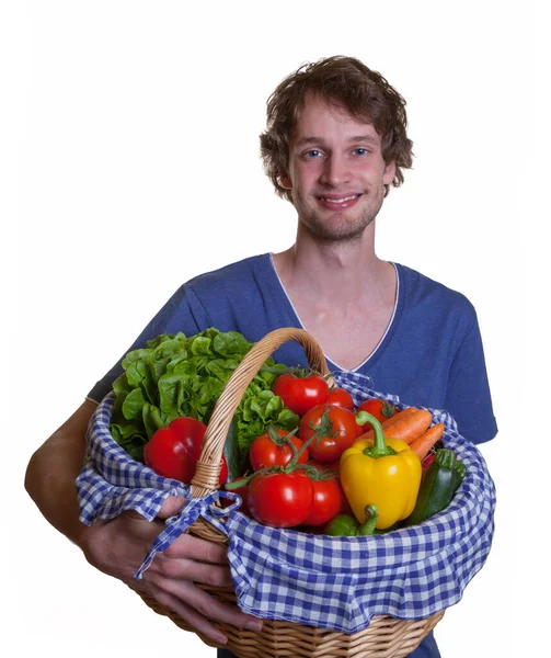 Jeune Homme Aime Les Fruits Légumes — Photo