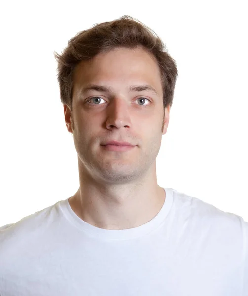 Passport Photograph Young Man White Shirt — Stock Photo, Image