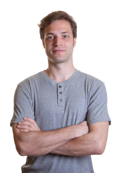 Young Man Gray Shirt Ready — Stock Photo, Image