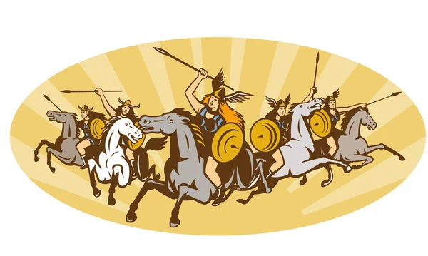 Illustration Valkyrie Norse Mythology Female Rider Warriors Riding Horse Spear — Stock Photo, Image