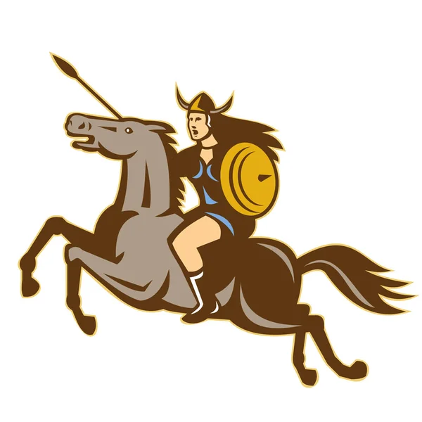 Ilustração Valquíria Mitologia Nórdica Guerreiras Cavaleiros Montando Cavalo Com Lança — Fotografia de Stock