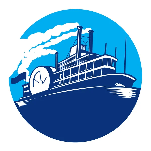 Illustration Steamboat Ferry Passenger Ship Vessel Sailing Set Circle Done — Stock Photo, Image