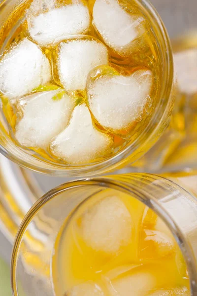 Refreshing Chilled Summer Drinks Home Made Lemonade Orange Juice — Stock Photo, Image