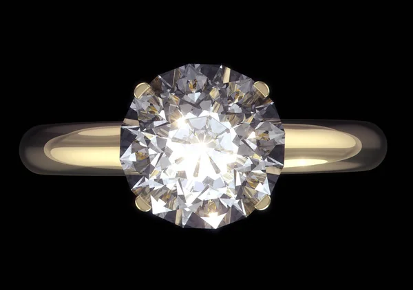 Bague Diamant Isolée Sur Fond Noir Avec Chemin Coupe — Photo
