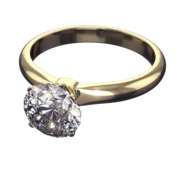 Diamond Golden Ring Elszigetelt Fehér Háttér Vágógörbe — Stock Fotó