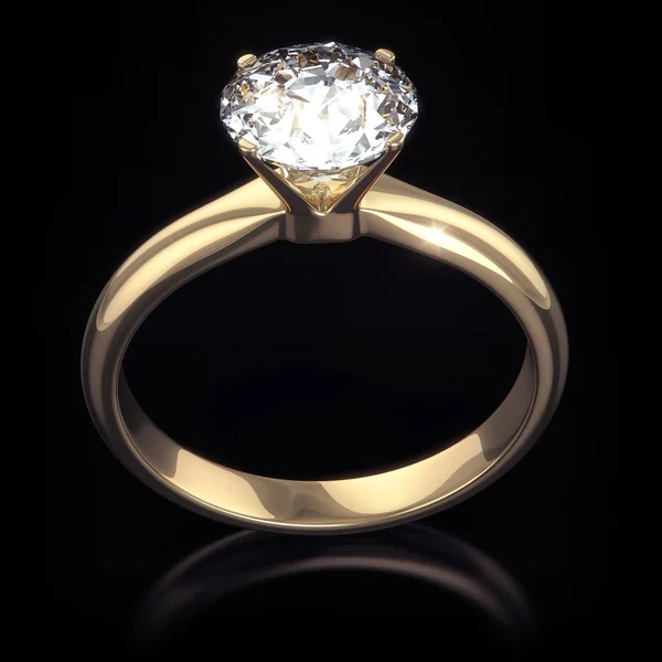 Diamond Ring Geïsoleerd Zwarte Achtergrond Met Uitknippad — Stockfoto