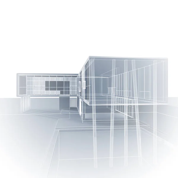 外観設計図 建物のデザインと3Dモデル私自身 — ストック写真