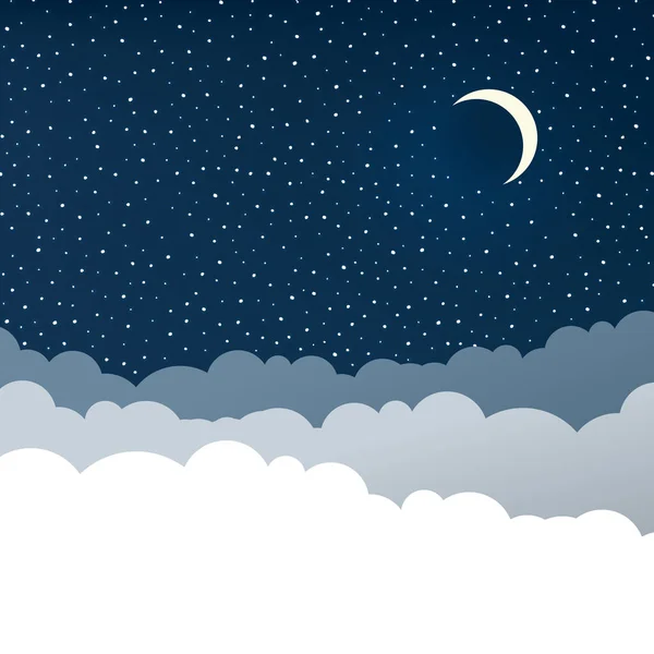 Céu Noturno Com Nuvens Copyspace Isolado Estrelas Lua Crescente — Fotografia de Stock