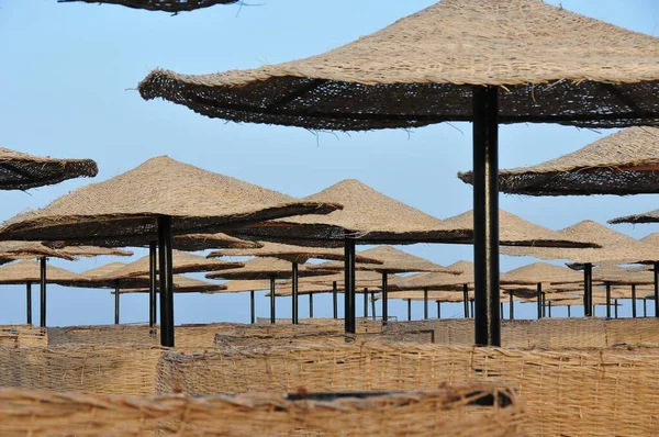 Guardando Attraverso Filari Ombrelli Marsa Alam Egitto — Foto Stock