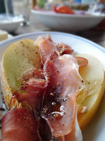 Melon Serrano Ham — Stock Photo, Image