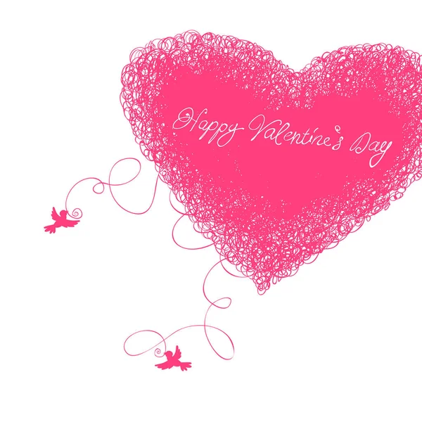 Two Loving Birds Heart Symbol Woven Threads Valentines Day Illustration — Stock Photo, Image
