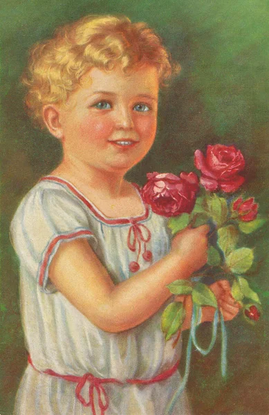 Enfant Avec Des Roses Rouges — Photo