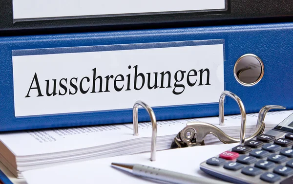 Ordner Mit Text Auf Bürotisch Mit Blauen Ordnern — Stockfoto