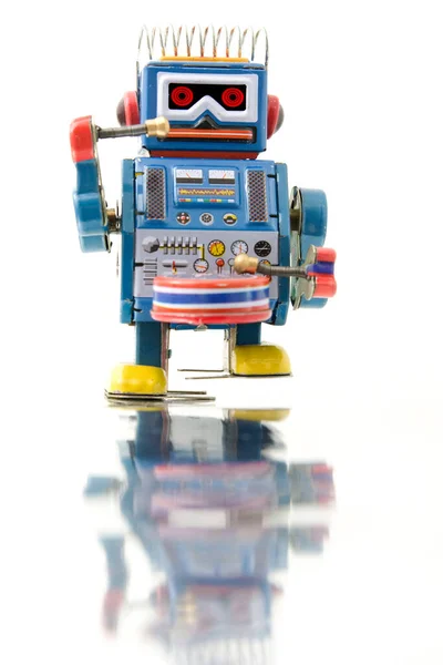 Retro Robô Brinquedo Reflexão — Fotografia de Stock