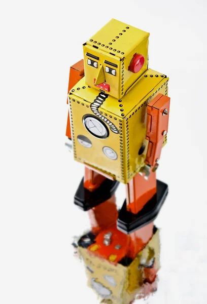 Retro Robot Toy Reflection — Stock Photo, Image