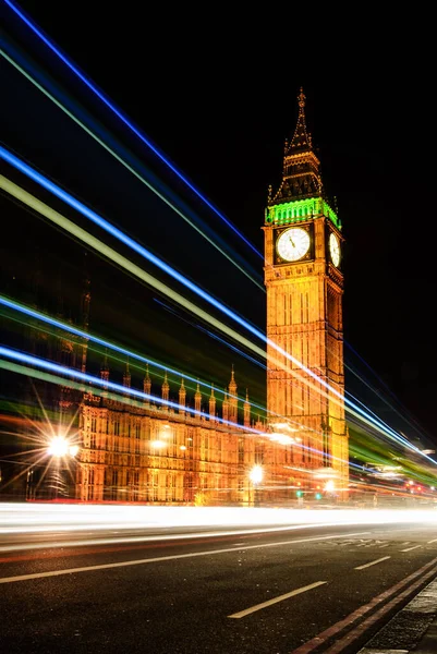 Big Ben London Night Lichtstreifen — Stockfoto