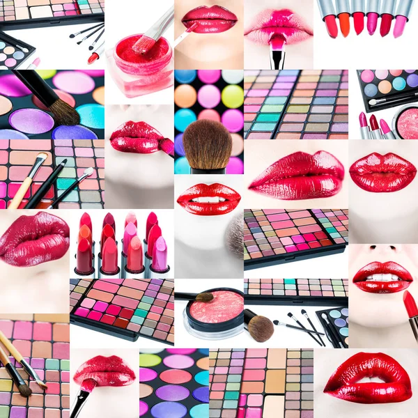 Kollage Makeup Och Kosmetika — Stockfoto