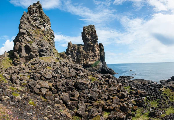 Две Основные Базальтовые Формации Полуострове Лондрангар Снейфеллнесс Исландия — стоковое фото