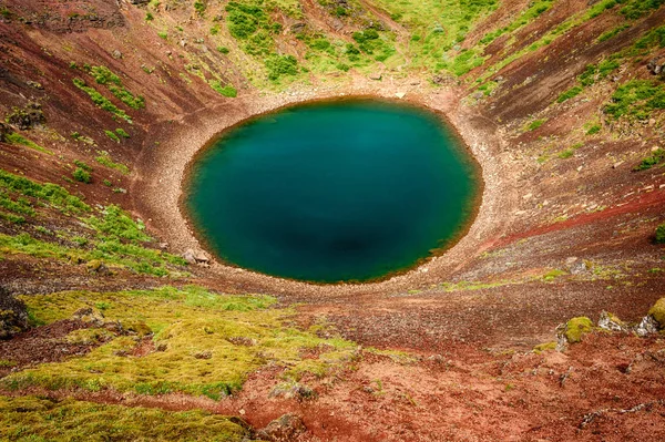 Kerid Hermoso Lago Cráter Color Turquesa Situado Suroeste Islandia Hdr — Foto de Stock