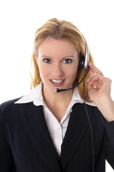 Attraente Giovane Donna Con Lunghi Capelli Biondi Abito Lavoro Isolato — Foto Stock