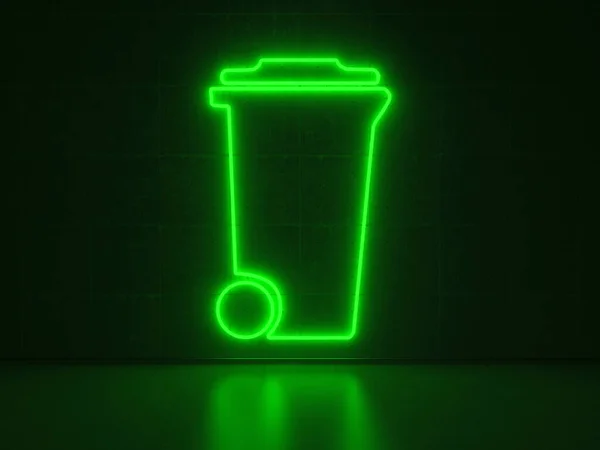 Green Neon Sign Form Dustbin Wall Concrete — Stock Photo, Image