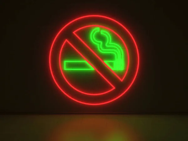 Зеленый Красный Неоновый Знак Форме Знака Курить Стене Бетона — стоковое фото