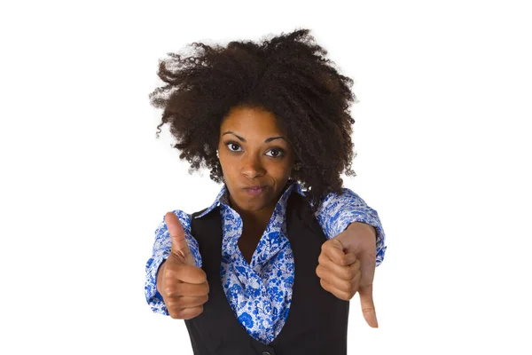 Aantrekkelijk Afrikaans Amerikaanse Vrouw Geïsoleerd Witte Achtergrond — Stockfoto