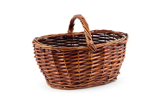 Empty Wicker Basket Isolated White Background — Stock Photo, Image