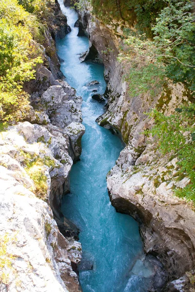 Pohled Slovinské Řeky Soča Létě — Stock fotografie