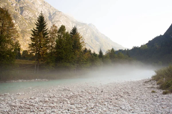 Der Nebel Fluss Soca Slowenische Julische Alpen — Stockfoto