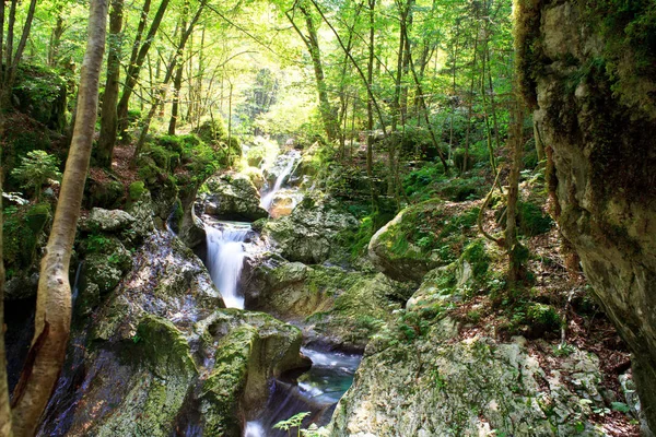 Vista Cachoeira Nos Alpes Julianos Eslovenos — Fotografia de Stock