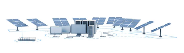 Solarenergie Netzwerk Rendern Weiß Isoliert — Stockfoto