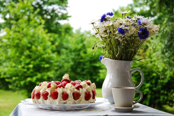 스웨덴 정원에 케이크 — 스톡 사진