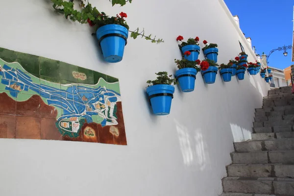 Macetas Azules Típicas Mijas Cerca Malaga Andalusia — Foto de Stock