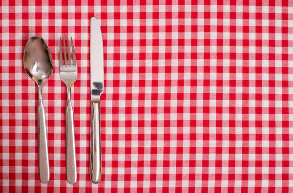 Spoon Knife Fork Table Checkered Cloth — Stock Photo, Image