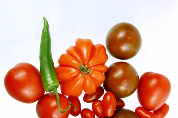 Pomidory Zielonym Chili — Zdjęcie stockowe
