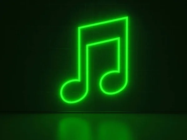 Verde Neon Sign Forma Nota Musical Una Pared Hormigón — Foto de Stock