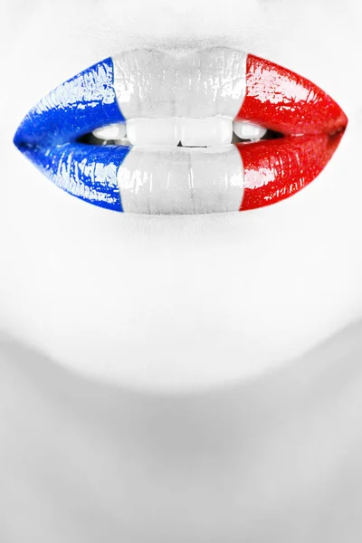 Lips French Patriotic Woman Vertical Shot — Stock Photo, Image