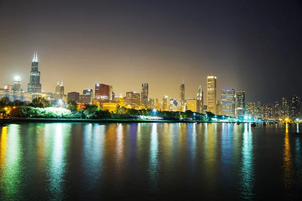 Chicago Belvárosképe Panoráma Éjszakában — Stock Fotó