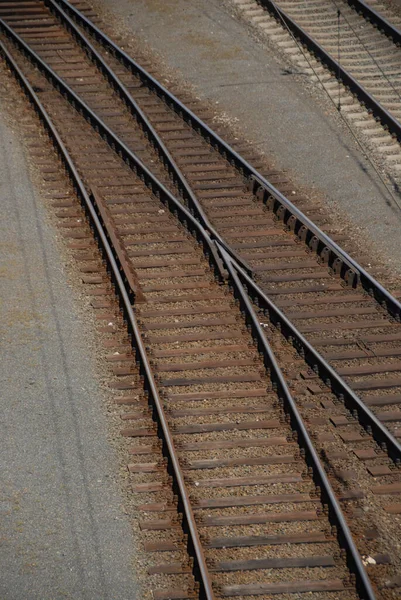 Trilhos Linha Trem Vazios Chão — Fotografia de Stock