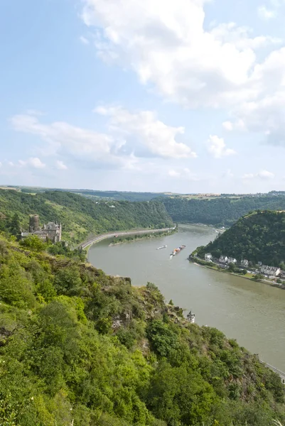 Skała Loreley Nad Renem Zamkiem Katz Niemiecki — Zdjęcie stockowe