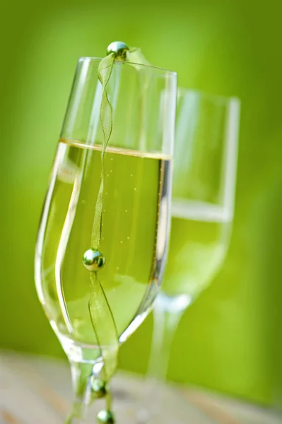 Champagneglas Med Pärlstav — Stockfoto
