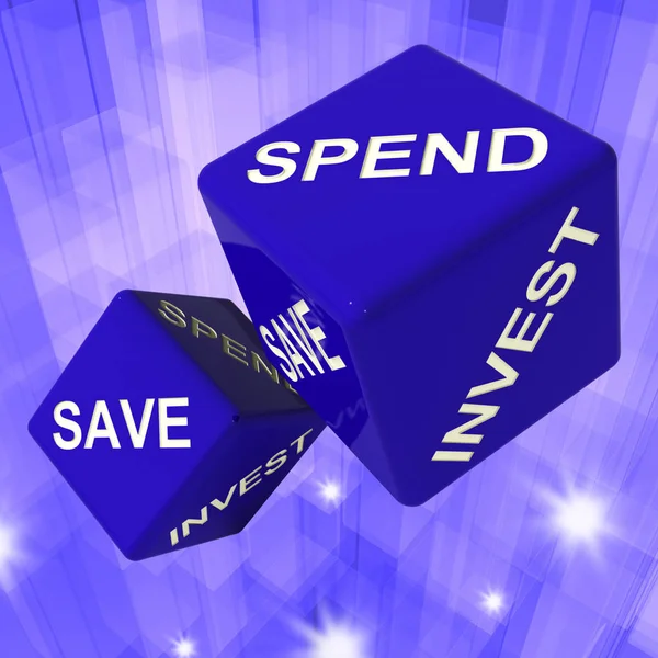 Ausgaben Sparen Investieren Würfel Hintergrund Zeigt Finanzen Und Schulden — Stockfoto