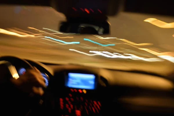 Вид Изнутри Высокоскоростного Автомобиля Улице Motion Blur — стоковое фото