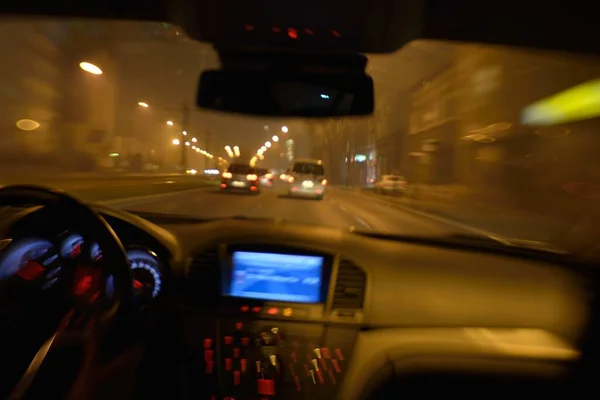 Вид Изнутри Высокоскоростного Автомобиля Улице Motion Blur — стоковое фото