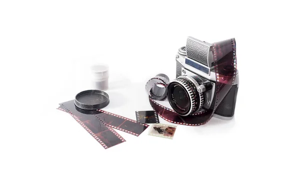 Old Photo Camera White Background Analog Films — Stock Photo, Image