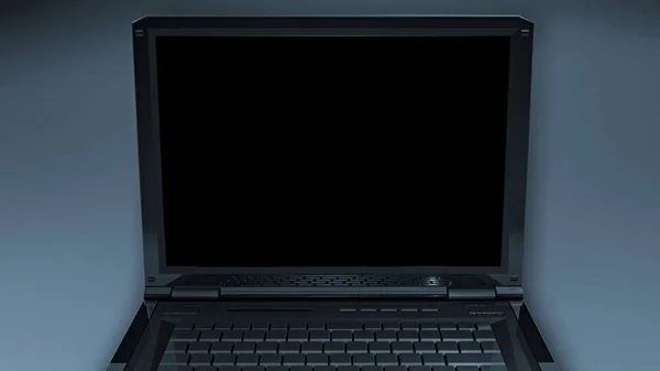 Νέος Υπολογιστής Laptop Μπροστά Από Μπλε Χρώμα Φόντου — Φωτογραφία Αρχείου