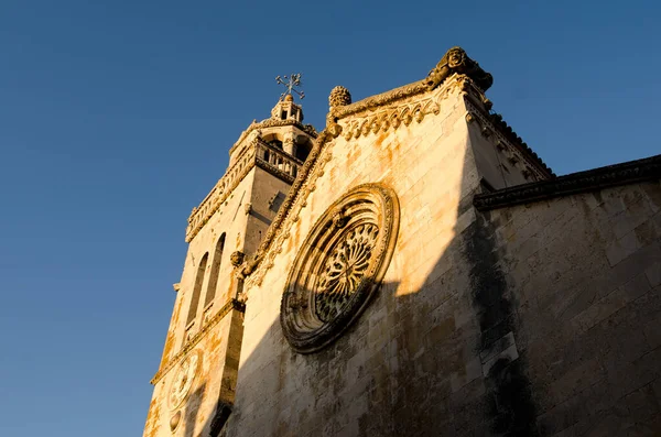 Tramonto Sulla Cattedrale San Marco Korcula Croazia — Foto Stock