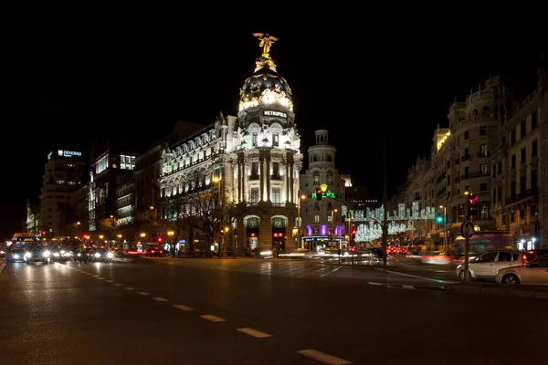 Gran Vía Madrid Por Noche —  Fotos de Stock