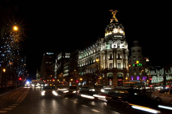 Gran Straat Madrid Nachts — Stockfoto